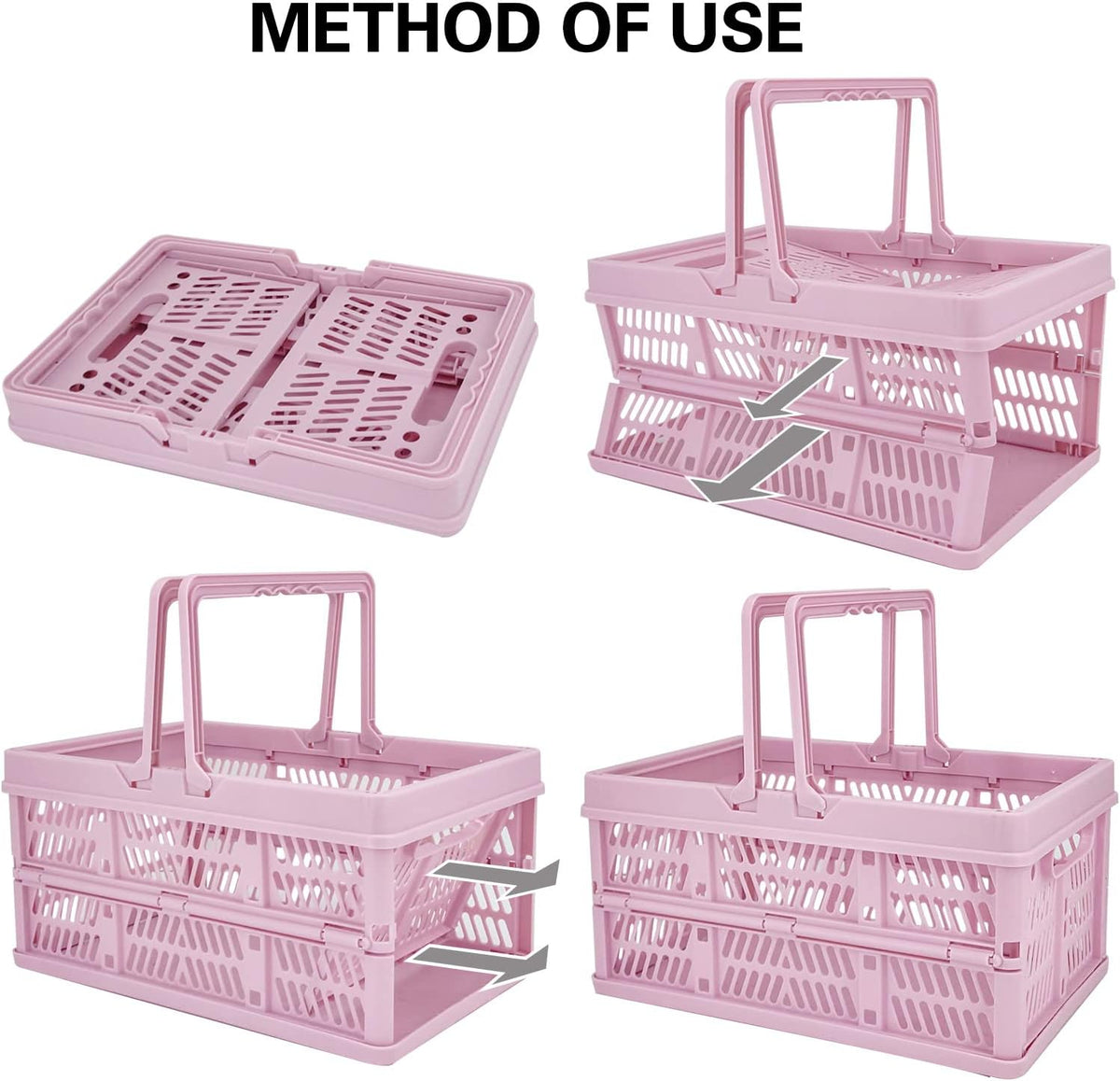 crates for storage,plastic baskets for organizing,collapsible shopping basket,foldable crate with Handles,collapsible storage crate,car basket,for Kitchen,Bathroom,Medicine.small,Pink