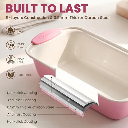22 PCS Nonstick Baking Pans Set, Stackable Bakeware Sets with Silicone Handles, 450°F Oven Safe Baking Sheet Set, Easy Release Cookie Sheets for Baking, Pink