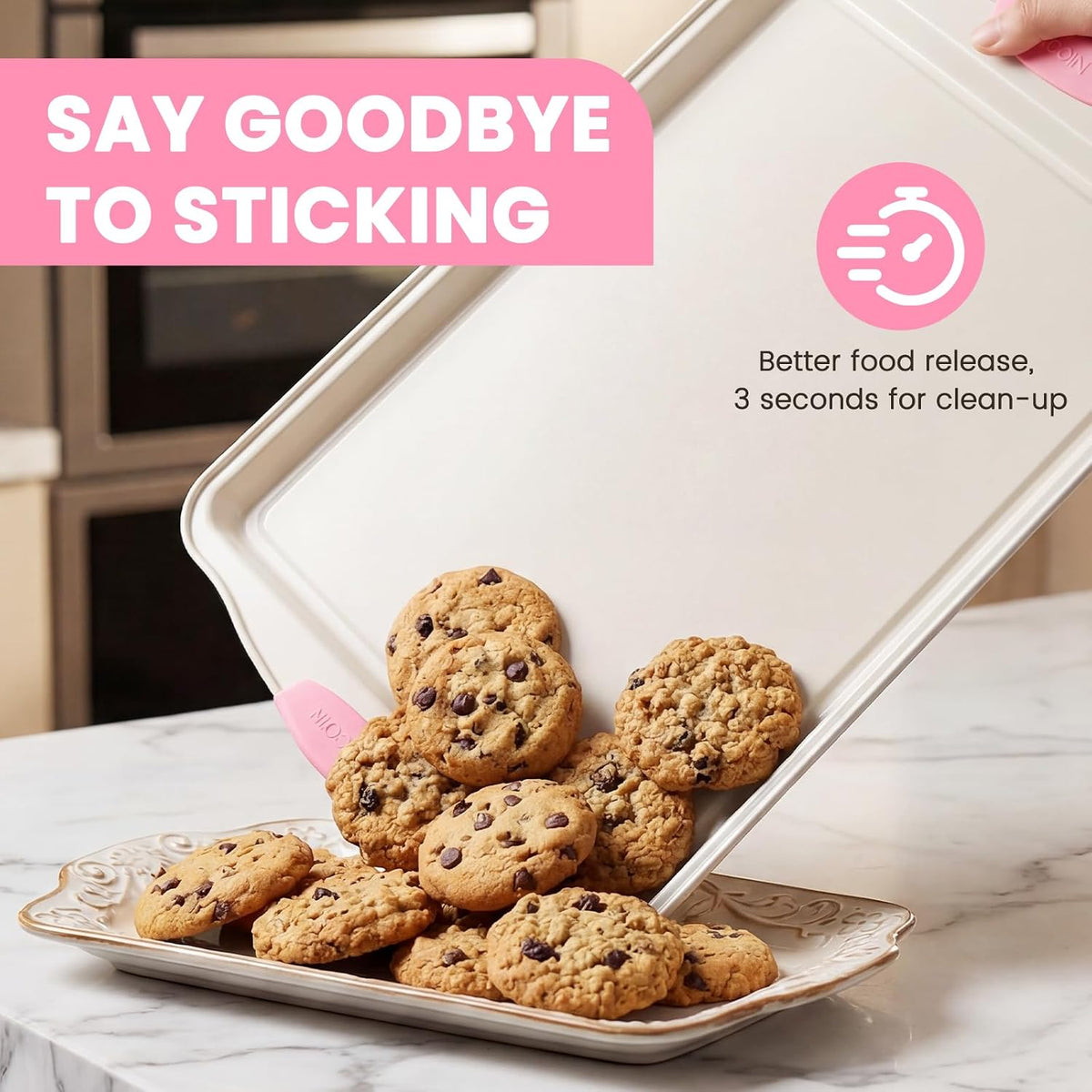 22 PCS Nonstick Baking Pans Set, Stackable Bakeware Sets with Silicone Handles, 450°F Oven Safe Baking Sheet Set, Easy Release Cookie Sheets for Baking, Pink