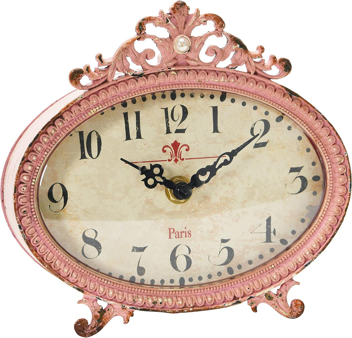 Distressed Pewter Mantel Clock, Pink