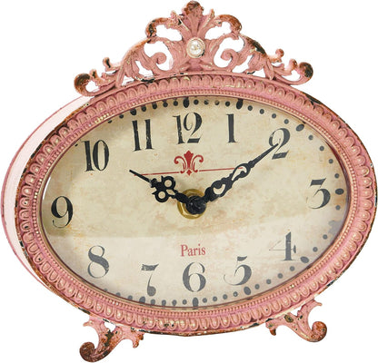 Distressed Pewter Mantel Clock, Pink