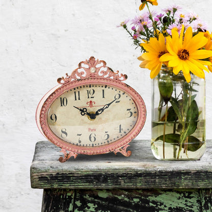 Distressed Pewter Mantel Clock, Pink