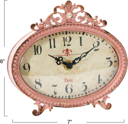 Distressed Pewter Mantel Clock, Pink