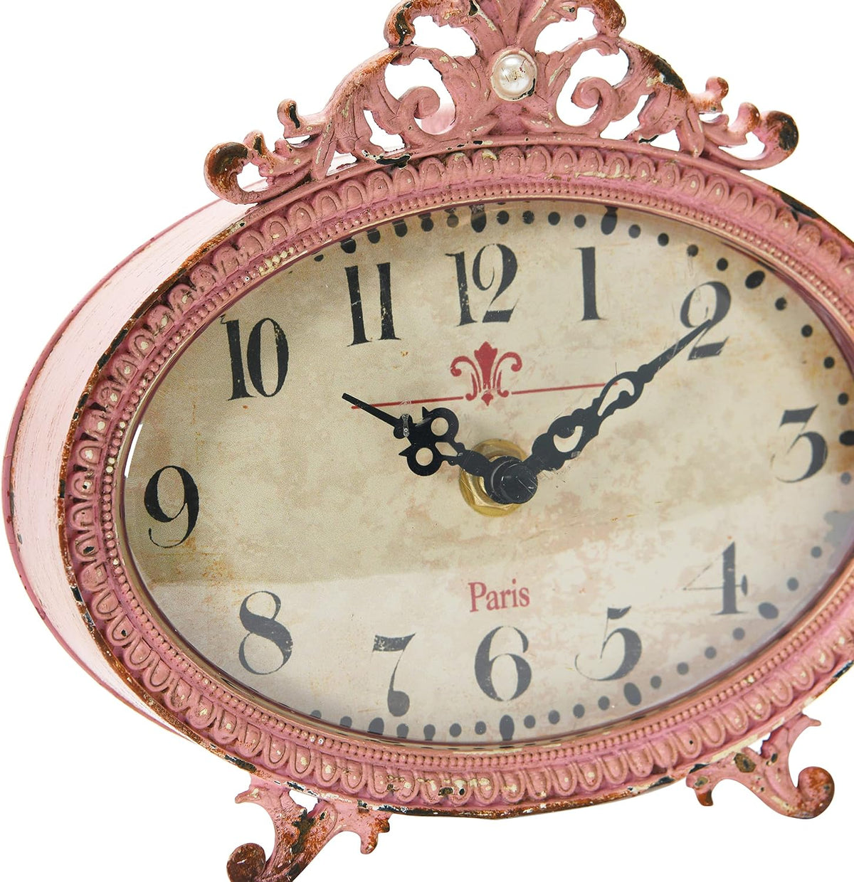 Distressed Pewter Mantel Clock, Pink