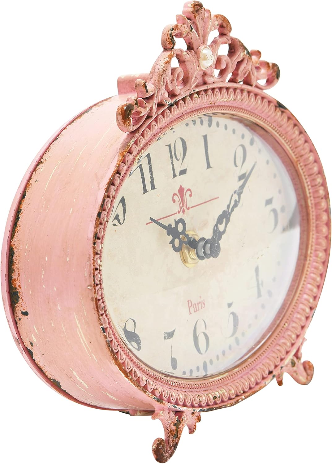 Distressed Pewter Mantel Clock, Pink