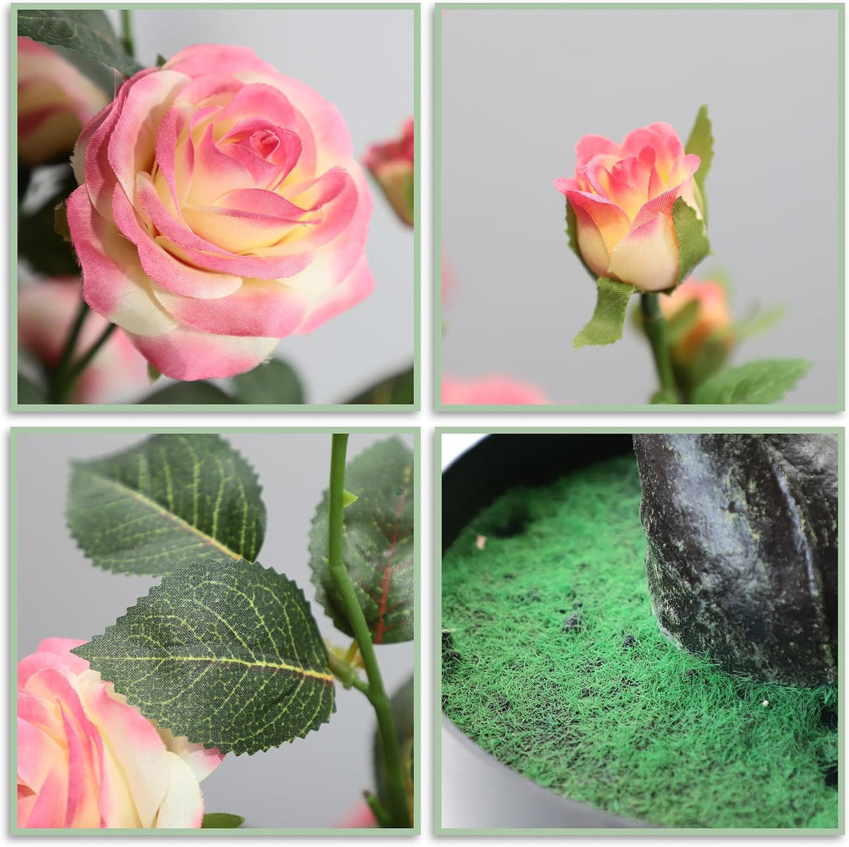 2Pcs Artificial Rose Plants 25'' Fake Silk Rose Flower Trees for Home Decor