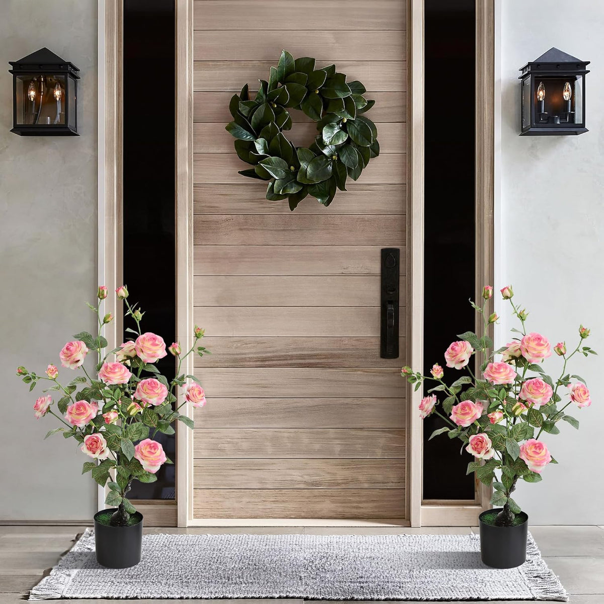 2Pcs Artificial Rose Plants 25'' Fake Silk Rose Flower Trees for Home Decor