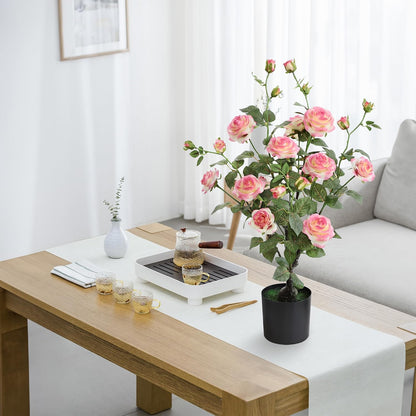 2Pcs Artificial Rose Plants 25'' Fake Silk Rose Flower Trees for Home Decor