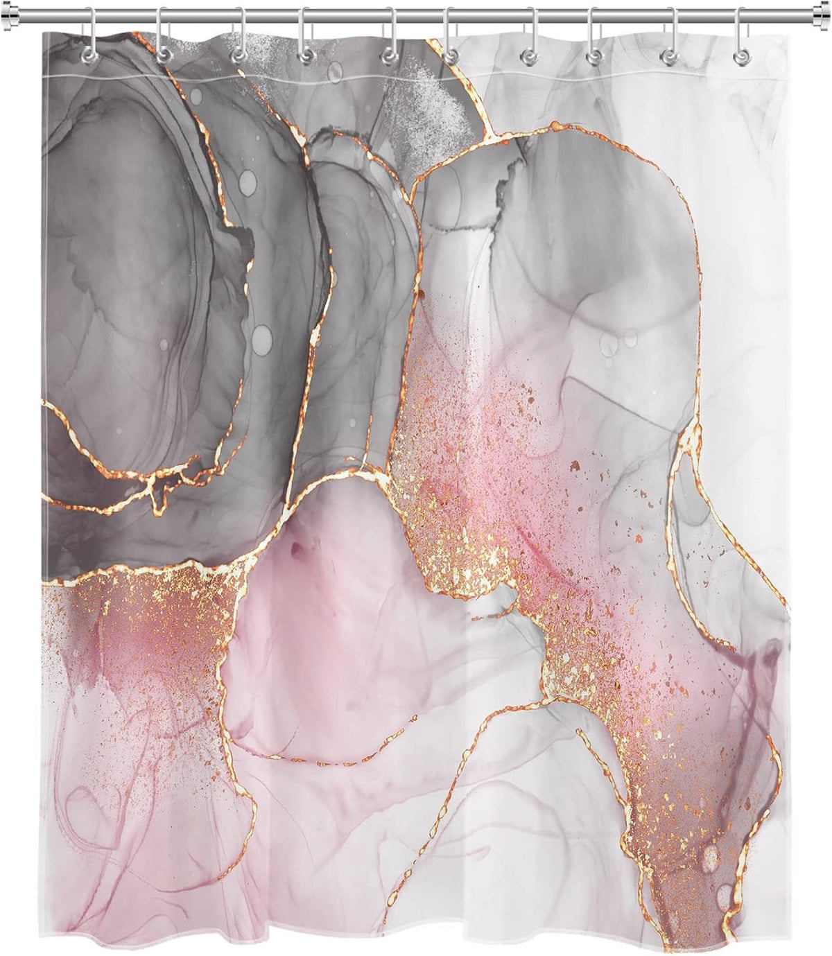 Grey and White Shower Curtain Decor,Pink and Black Marble Texture Modern Abstract Shower Curtain for Bathroom 60X72 inch Polyester Fabric Bathroom Decoration Bath Curtains Hooks Included