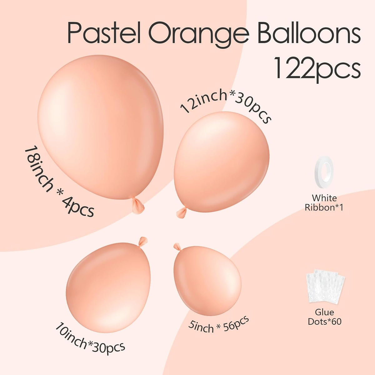122pcs Peach Pastel Orange Latex Balloons in 18 12 10 5 inches