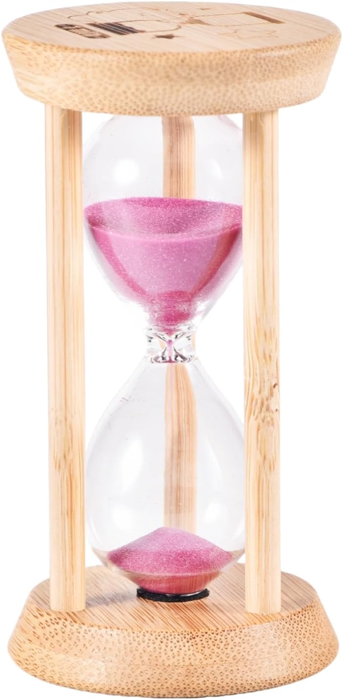 Pink Sand Timer,1 Min Wood Wood Sandglass Clock - Modern Hourglass Watch with 100% Bamboo Frame for Kids Games Classroom Kitchen Home Office Decor(Pink+2Min)