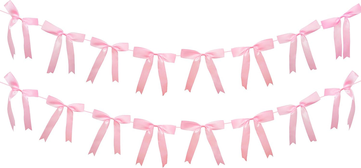 2pcs Pink Bow Garland Banner, Satin Ribbon Decorations