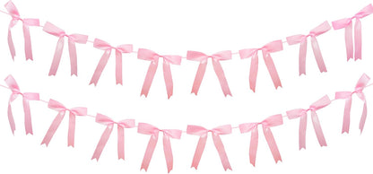 2pcs Pink Bow Garland Banner, Satin Ribbon Decorations