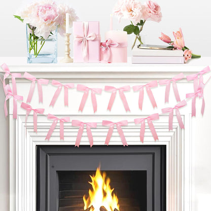 2pcs Pink Bow Garland Banner, Satin Ribbon Decorations