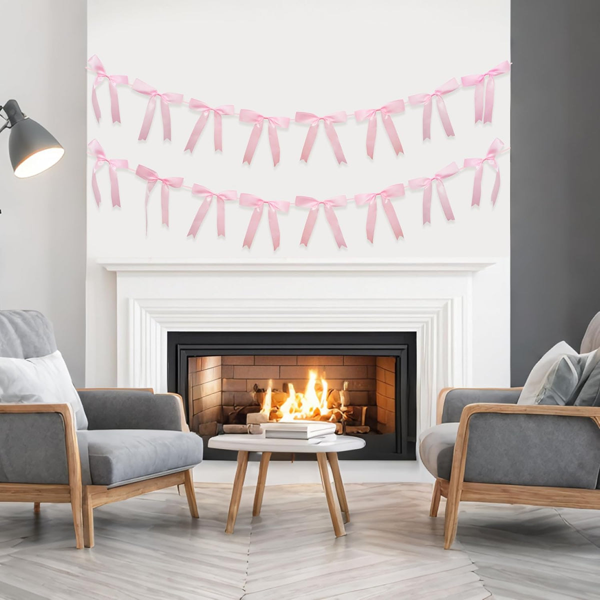 2pcs Pink Bow Garland Banner, Satin Ribbon Decorations