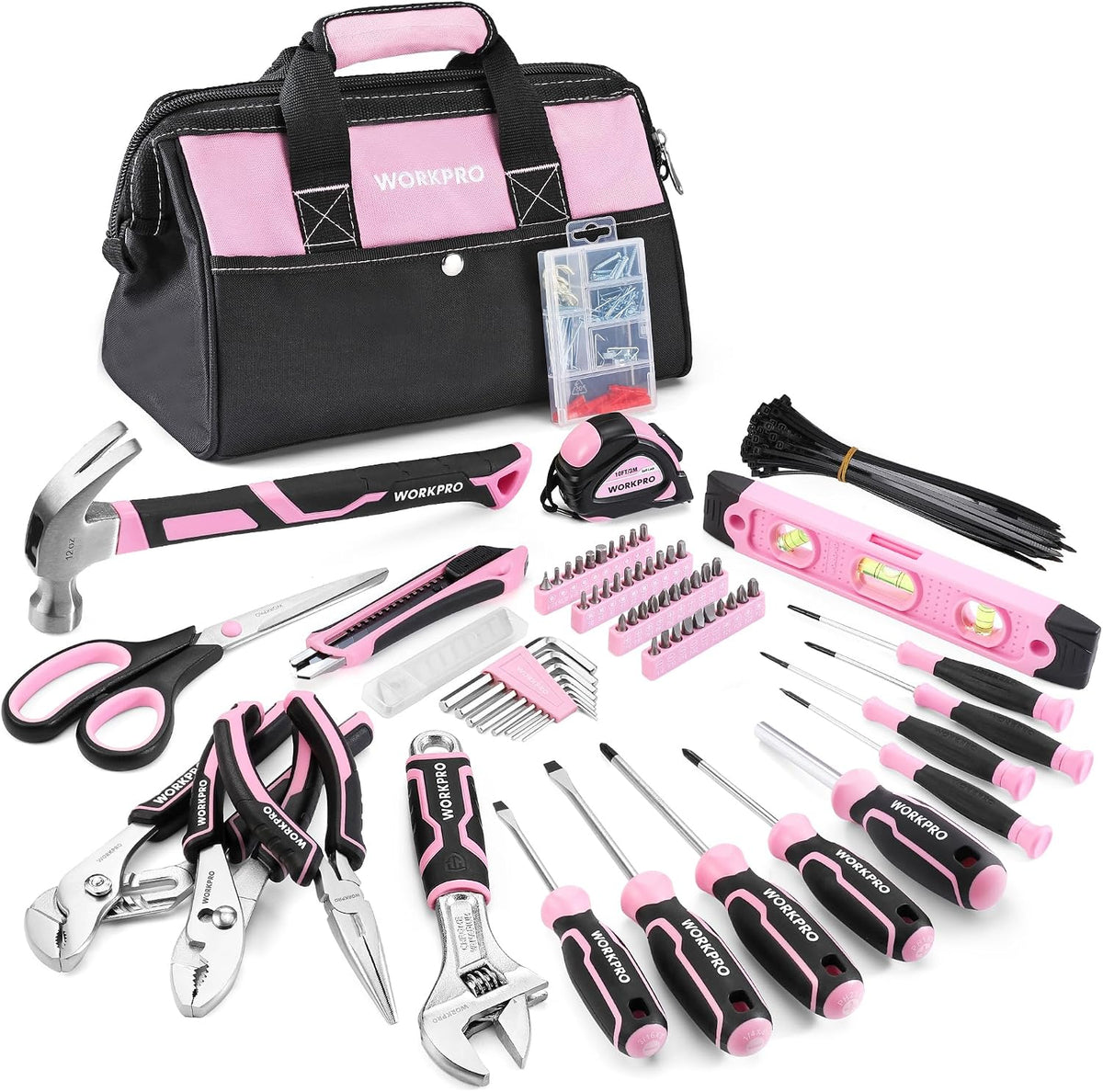 277PCS Pink Tool Set, Portable Home Repairing Tool Kit for Women