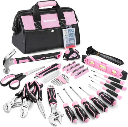 277PCS Pink Tool Set, Portable Home Repairing Tool Kit for Women