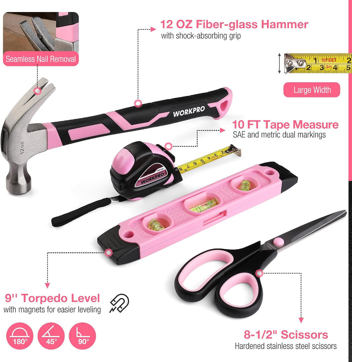 277PCS Pink Tool Set, Portable Home Repairing Tool Kit for Women