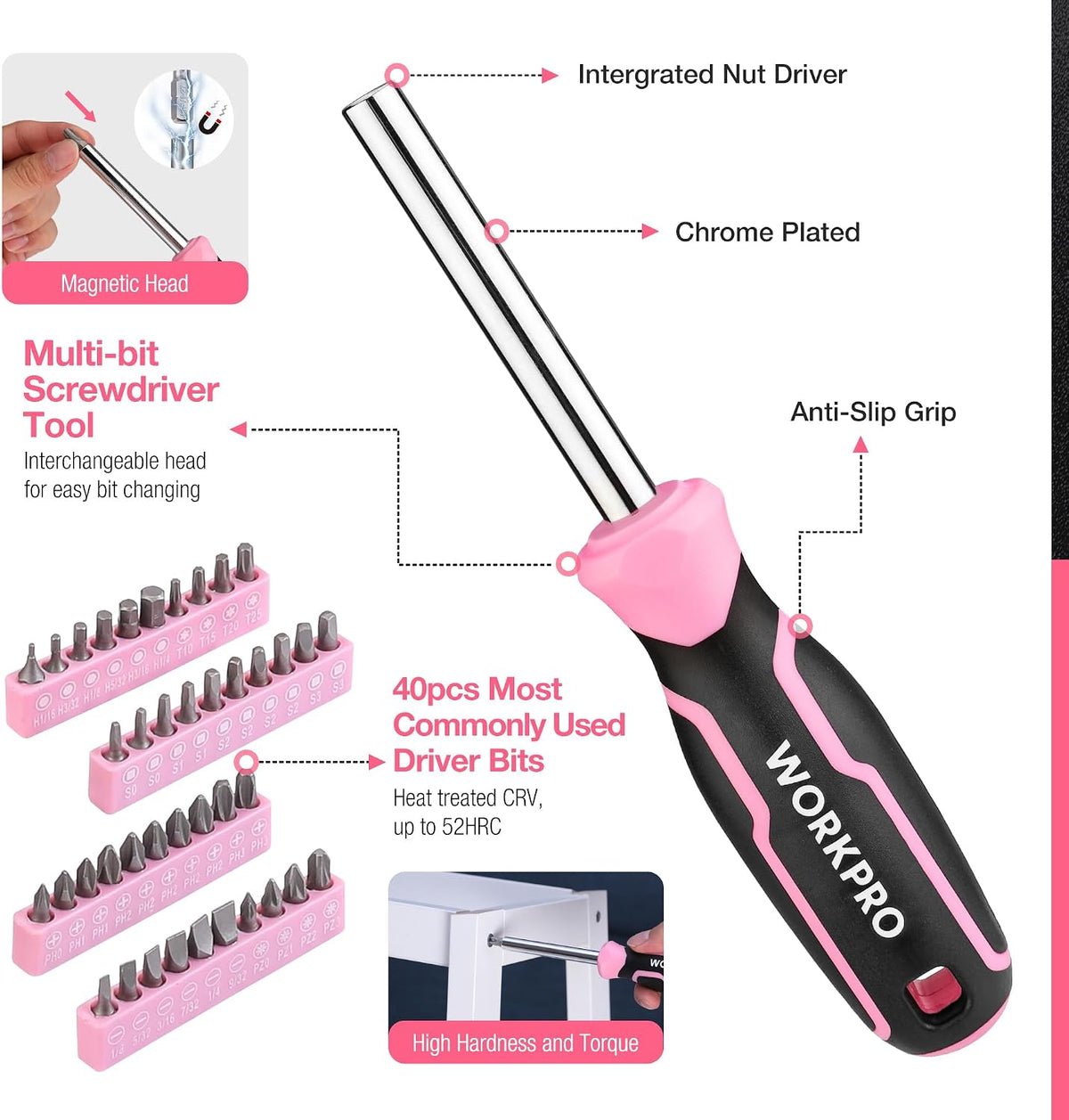 277PCS Pink Tool Set, Portable Home Repairing Tool Kit for Women