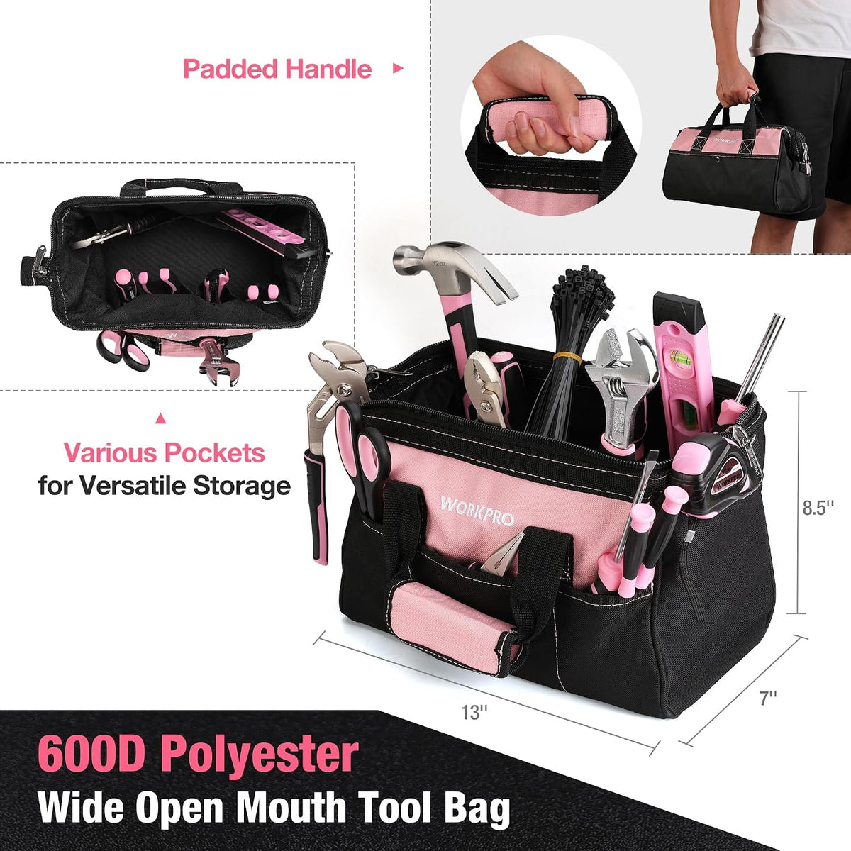 277PCS Pink Tool Set, Portable Home Repairing Tool Kit for Women