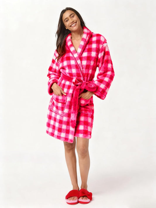 Womens Valentine Day Robe, Plush Fleece Heart Print Long Bath Robe for Women, Fluffy Soft Women's Bathrobe