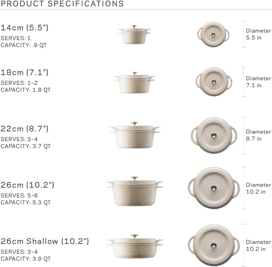 Vermicular Oven Pot 26cm (5.3qt), Enameled Cast Iron Pot - Pearl Pink
