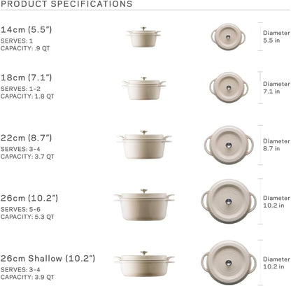 Vermicular Oven Pot 26cm (5.3qt), Enameled Cast Iron Pot - Pearl Pink
