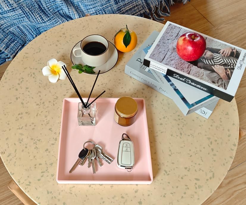 Small Square Serving Tray (9 inch), Hard Plastic Pink Tray