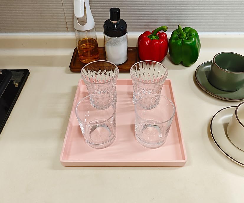 Small Square Serving Tray (9 inch), Hard Plastic Pink Tray