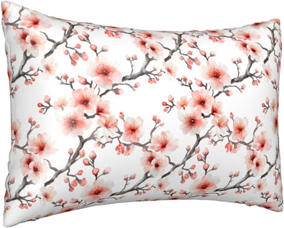 Pink Peach Blossom Print Satin Pillowcase Queen Size, Silk Satin Pillowcase for Hair and Skin, Queen Pillow Cases with Zipper