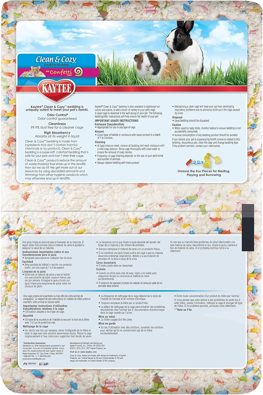 Kaytee Clean & Cozy Confetti Bedding for Pet Guinea Pigs, Rabbits, Hamsters, Gerbils, and Chinchillas, 49.2 Liters