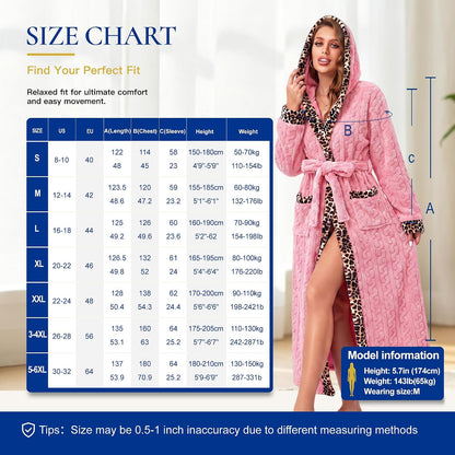 Women's Coral Fleece Long Robe Bathrobe, Jacquard Hearts