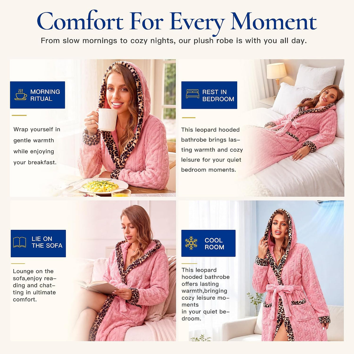 Women's Coral Fleece Long Robe Bathrobe, Jacquard Hearts