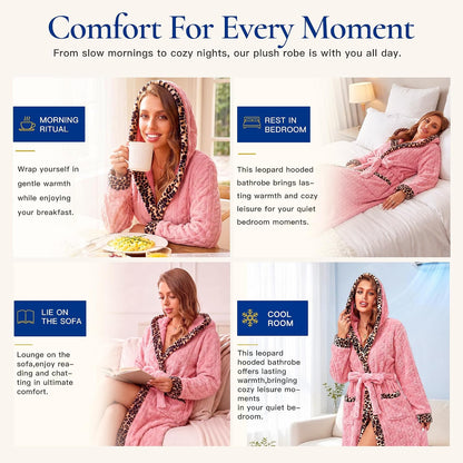 Women's Coral Fleece Long Robe Bathrobe, Jacquard Hearts