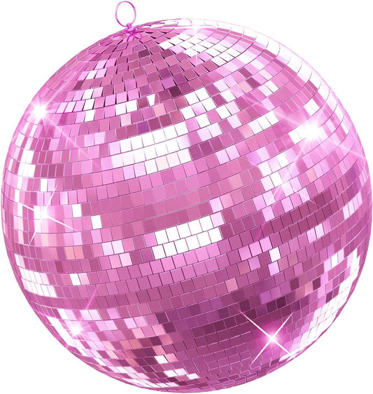 Disco Ball, 12/16/20 Inch Hanging Disco Ball, Mirror Ball for Decorating Weddings, Parties, Birthdays, Gardens, Bars, Stages, Christmas, and New Year's Eve Celebrations (Pink 12Inch)