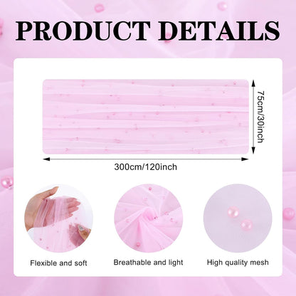 4Pcs Pearl Table Runner Tulle Gauze Sheer Wedding Party Home Decor Pink