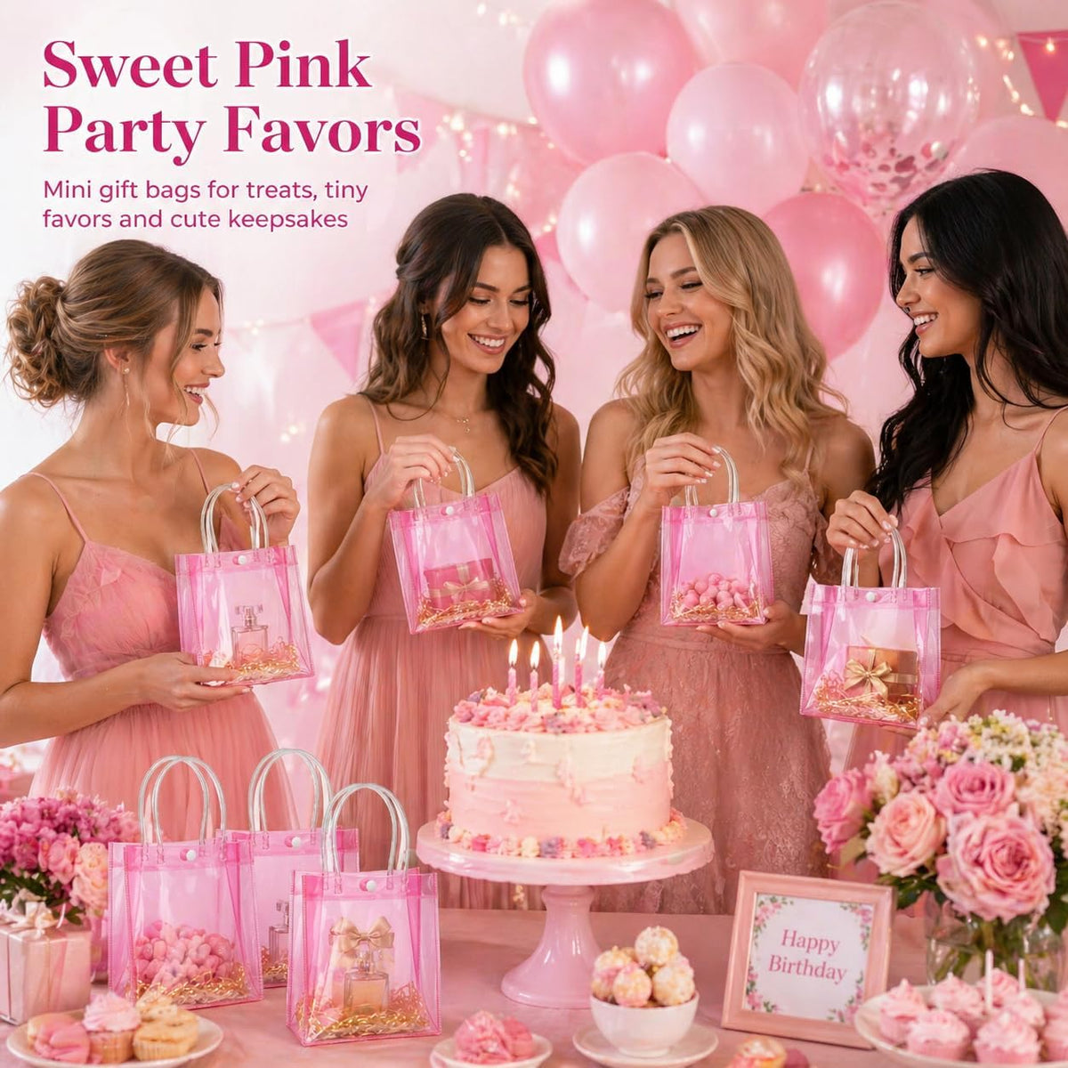 MAQIHAN Clear Gift Bags with Handles - Party Favor Candy Bags Transparent