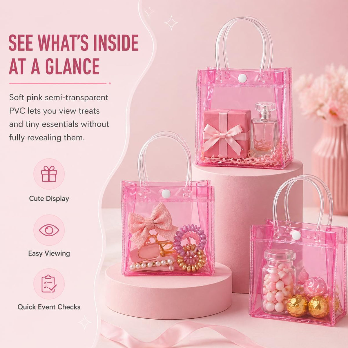 MAQIHAN Clear Gift Bags with Handles - Party Favor Candy Bags Transparent