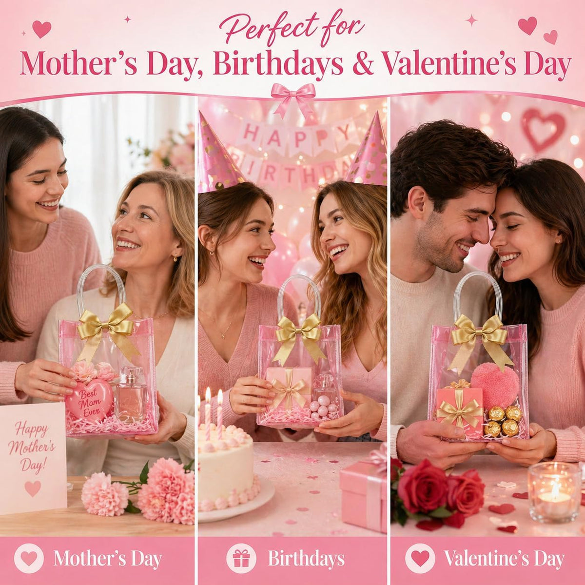 MAQIHAN Clear Gift Bags with Handles - Party Favor Candy Bags Transparent