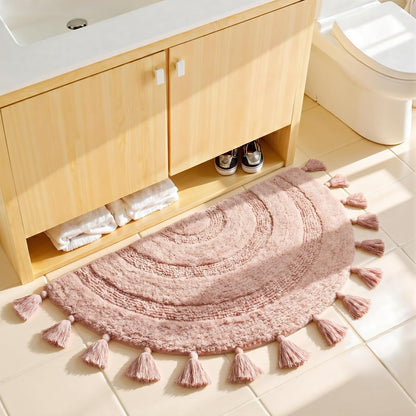 KOEXM Half Circle Crochet Cotton Rugs with Tassels Soft Hand-Woven