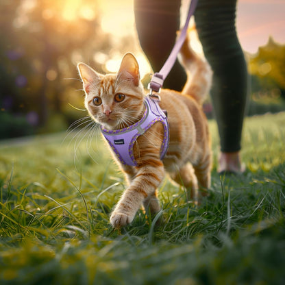 Cat Harness and Leash Set, Escape Proof Kitten Harness, Soft and Breathable Vest with Reflective Strip, Easy to Wear for Cats Walking and Traveling (Pink, S)