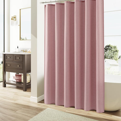 Linen Shower Curtain 72 Inch Long for Bathroom Pink 1 Panel