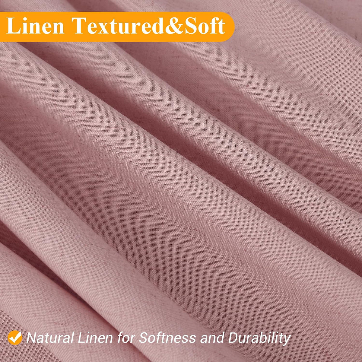 Linen Shower Curtain 72 Inch Long for Bathroom Pink 1 Panel