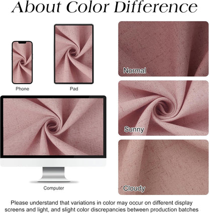 Linen Shower Curtain 72 Inch Long for Bathroom Pink 1 Panel