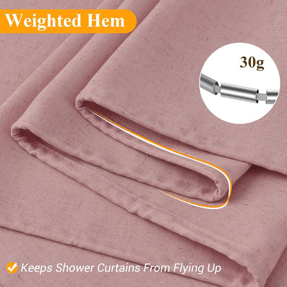Linen Shower Curtain 72 Inch Long for Bathroom Pink 1 Panel