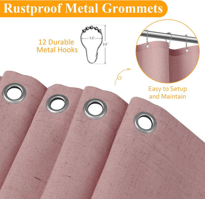 Linen Shower Curtain 72 Inch Long for Bathroom Pink 1 Panel