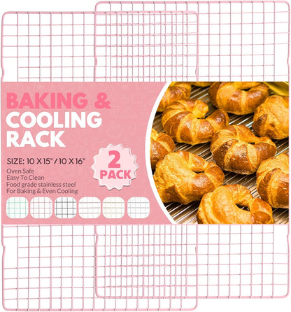 2 PCS Cooling Racks for Cooking and Baking, 16x10 Inches Stainless Steel Cooling Rack, Sheet Pan with Wire Rack for Baking Sheet, Bacon Rack Oven Safe Fits Jelly Roll Sheet Pan