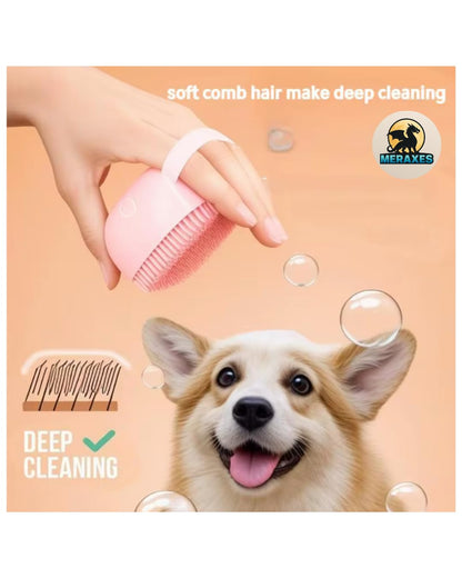 Pet Grooming Bath Brush with Soap Dispenser – Soft Silicone Massage Bristles for Dogs & Cats, Gentle Deshedding & Deep Cleaning for Long or Short Hair – Pink