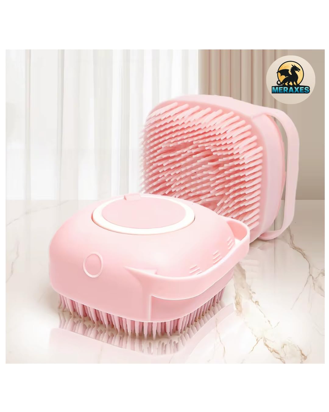 Pet Grooming Bath Brush with Soap Dispenser – Soft Silicone Massage Bristles for Dogs & Cats, Gentle Deshedding & Deep Cleaning for Long or Short Hair – Pink