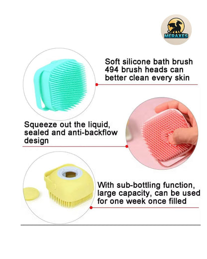 Pet Grooming Bath Brush with Soap Dispenser – Soft Silicone Massage Bristles for Dogs & Cats, Gentle Deshedding & Deep Cleaning for Long or Short Hair – Pink